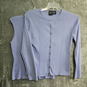 Tailor B Moss Women's Lg 2 Piece Lavender Sweater Vintage Hong Kong Flaw